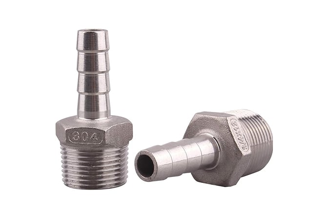3/4 inch male NPT to 1/2 inch barb stainless steel tank fitting